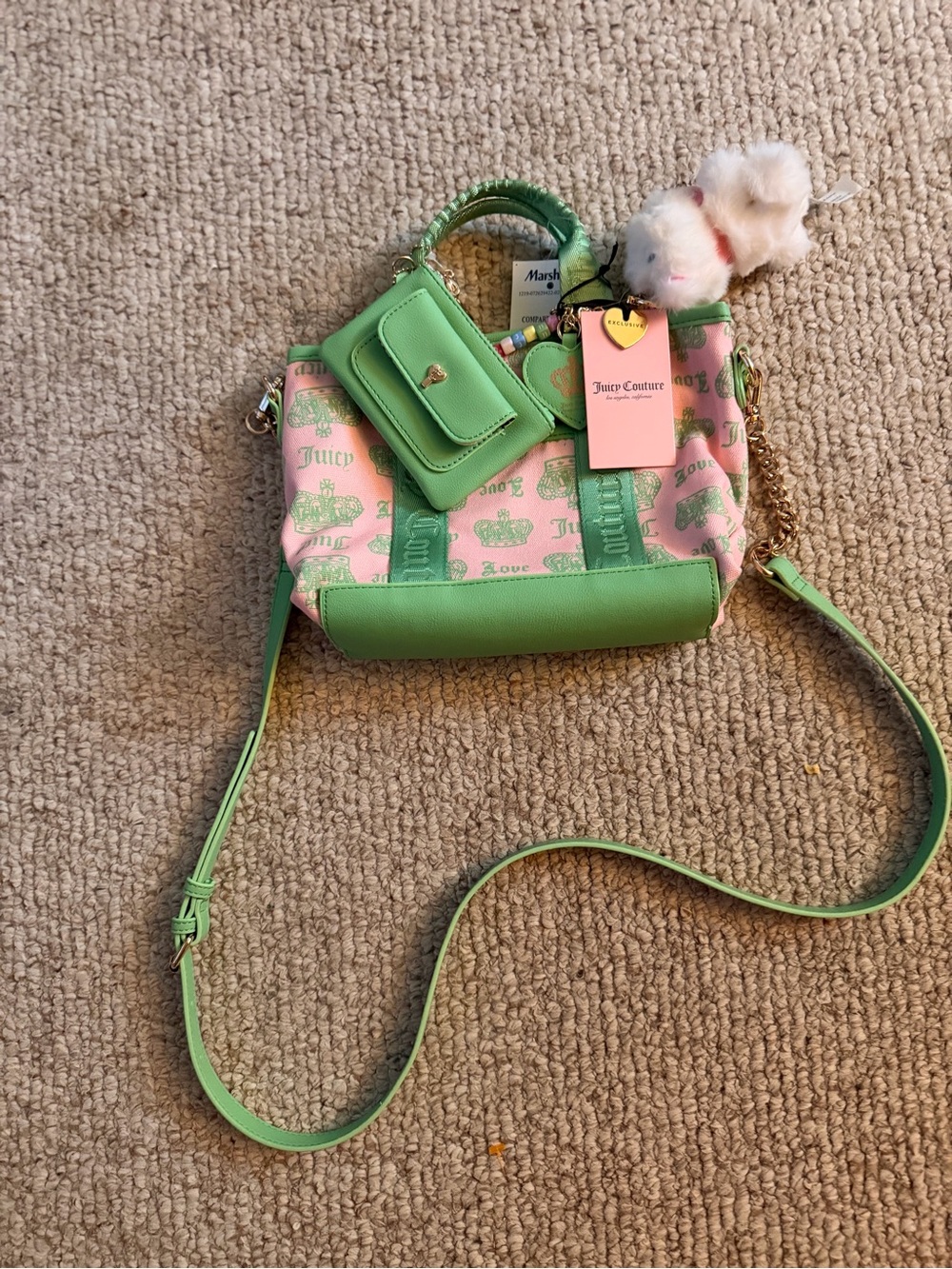 Juicy Couture Pink & Green Logo Satchel with Charm